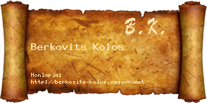Berkovits Kolos névjegykártya